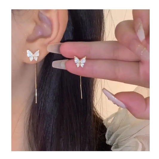 Butterfly Diamond Stud Drop Chain Earring, Butterfly Diamond Dangle Earrings, Daily Decoration Accessories, 14K Diamond Butterfly Earring